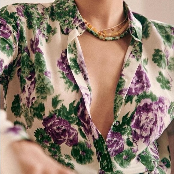 Sézane Ann Shirt - Maxi purple flowers - Silk - Picture 5 of 8